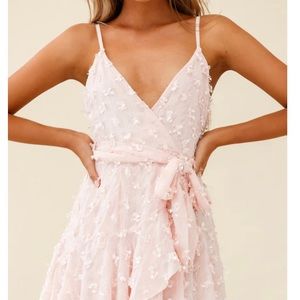 Selfie Leslie Sheri Embellished Chiffon Pink dress Size Large- NWT